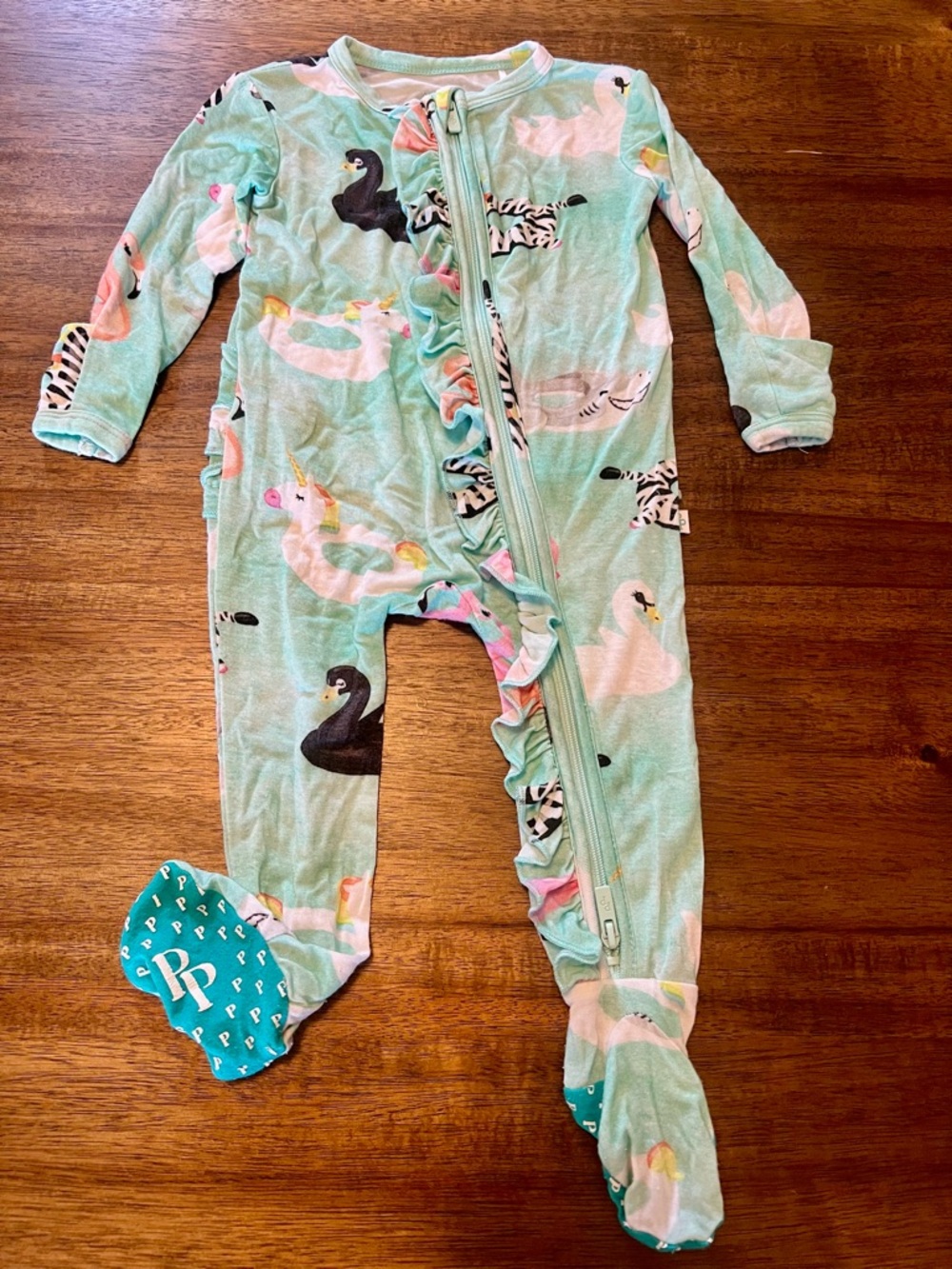 Posh Peanut Bamboo Animal Pool Float Ruffle Footie 0-3 Months